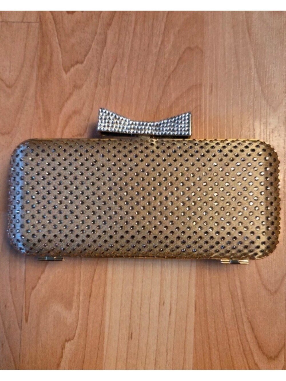 Satin rhinestone hard shell clutch